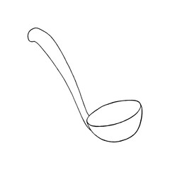 Kitchen ladle made of flat iron, highlighted on a white background. Vector illustration drawn by hand