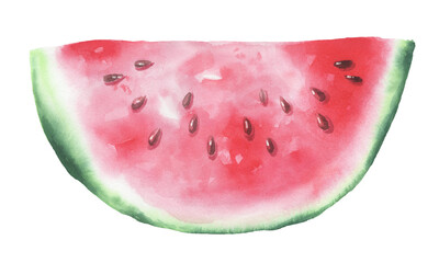 Watercolor slice of watermelon isolated.