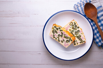 Green bean and ham pie. Typical Eastern Europe recipe.