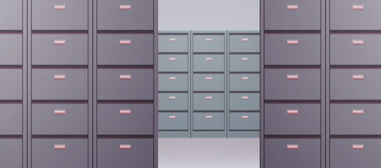 Office cabinet and document data archive storage folders for files business administration concept flat vector illustration.