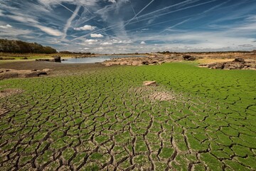 Land cracked by drought in the Molano reservoir.