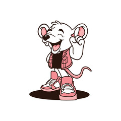 Cute mouse logo characters with jackets and shoes