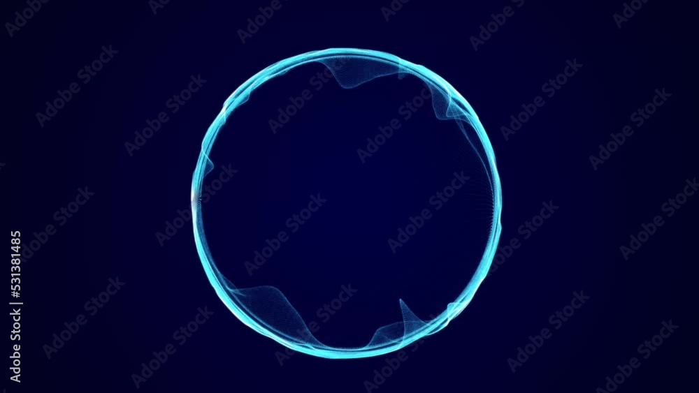 Poster spherical equalizer for music. round sound wave of particles. musical abstract blue background. 3d r