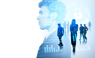 Business people and digital business data chart, copy space