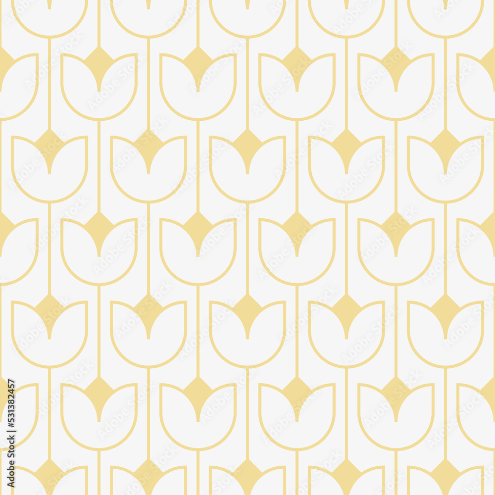 Poster abstract geometric seamless pattern, simple line gold tulip shape on white background design for geo