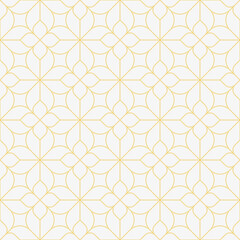 Geometric seamless pattern, simple texture gold line flower shape on white background design for geometric wallpaper, art deco tile, monochrome pattern, web banner element