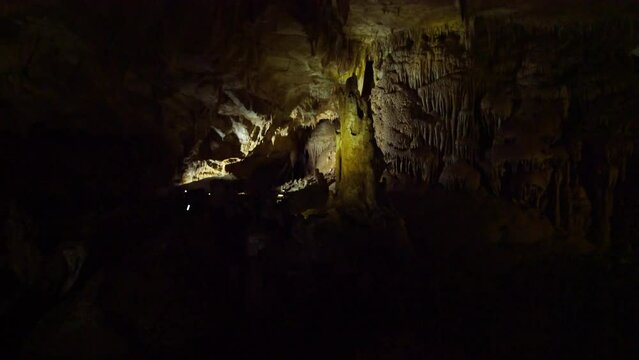Stalactites and stalagnites in Prometheus Cave, Georgia.