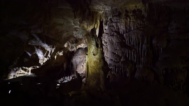 Stalactites and stalagnites in Prometheus Cave, Georgia.