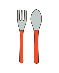 Fork and spoon colorful doodle illustration in vector. Fork and spoon colorful icon.
