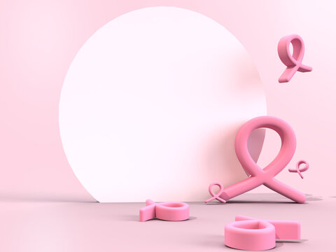 Sweet pink ribbon shape with backdrop for text on light pink background  for Breast Cancer Awareness symbol to promote  in October month campaign , 3d rendering