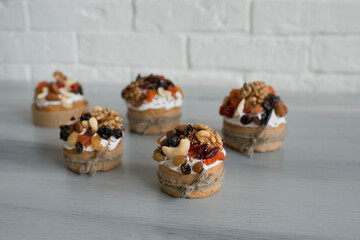 Pastries with nuts and raisins on the table