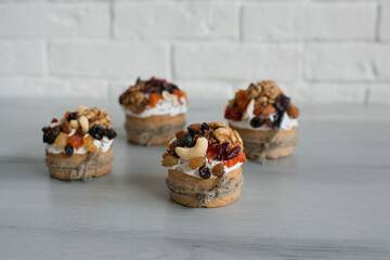 Pastries with nuts and raisins on the table