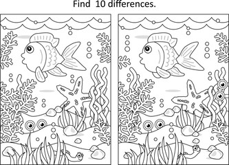 Obraz premium Underwater sea life with little fish difference game 
