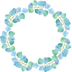 Lush luxury wreath of eucalyptus. Blue, turquoise tender leaves