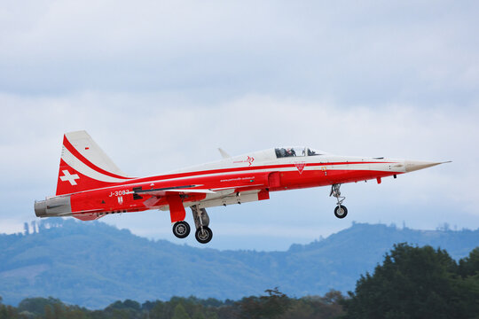 Ostrava, Czech republic - September 17, 2022: The NATO Days - the Patrouille Suisse , Northrop F-5 Tiger. The NATO Days are the largest air, army and security show in Europe.