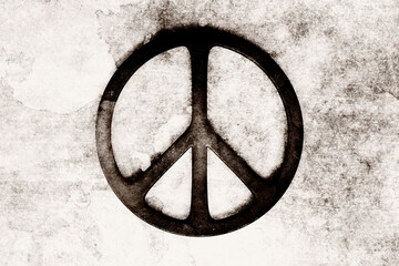 Peace symbol on a burnt background.