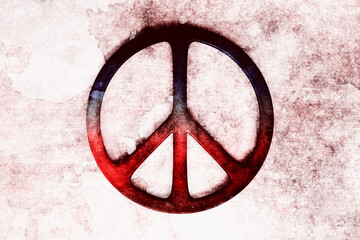 Peace symbol on a burnt background. Red colored.