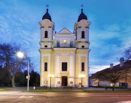 Slovakia - Galanta city with church and square at night