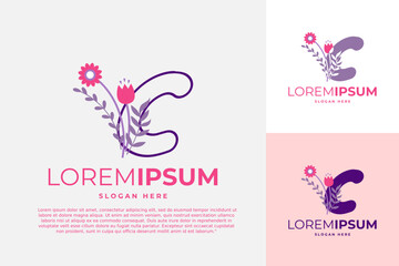 letter C logo design vector template illustration with flowers