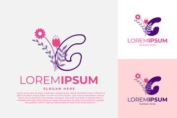 letter G logo design vector template illustration with flowers