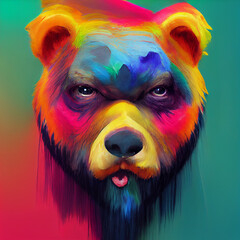 a 3d Illustration of a colorful potrait of a bear