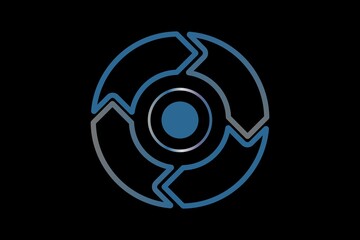 Black abstract background with blue and gray circle elements
