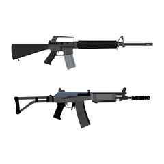 Illustration of the M 16 assault rifle and Galil AR. Vector