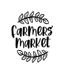 Farmers market hand drawn doodles badges, logo, icon, label. Vector brush lettering typography - farmers market on a white background. Farm market natural organic product brand sign symbol.