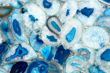 Sample of blue mosaic made of pieces of natural agate collected in manual handing. Material for...