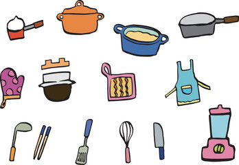 handwritten illustration of kitchen utensils(color)