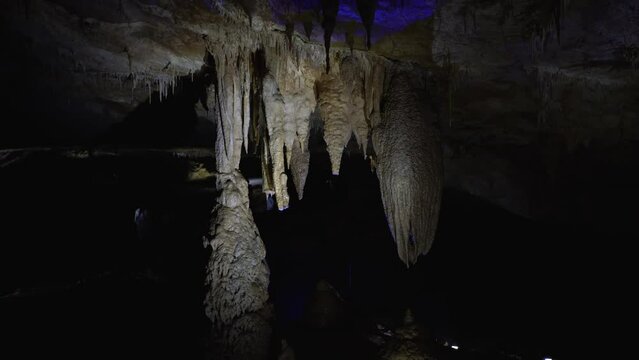 Stalactites and stalagnites in Prometheus Cave, Georgia.
