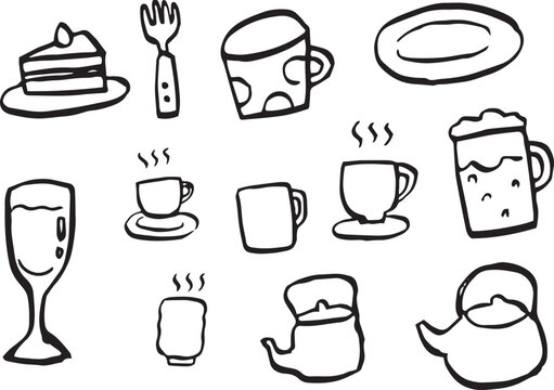 Clip art of handwritten cup and glass(monochrome)