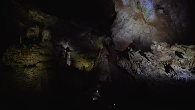 Stalactites and stalagnites in Prometheus Cave, Georgia.