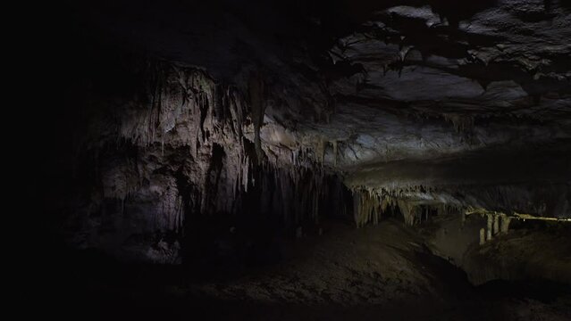 Stalactites and stalagnites in Prometheus Cave, Georgia.