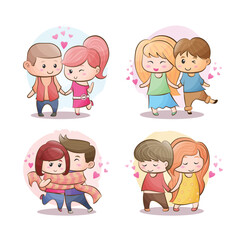 Cute lovely couples cartoon hand drawn set
