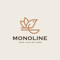 Simple wild bird monoline line logo design template vector illustration