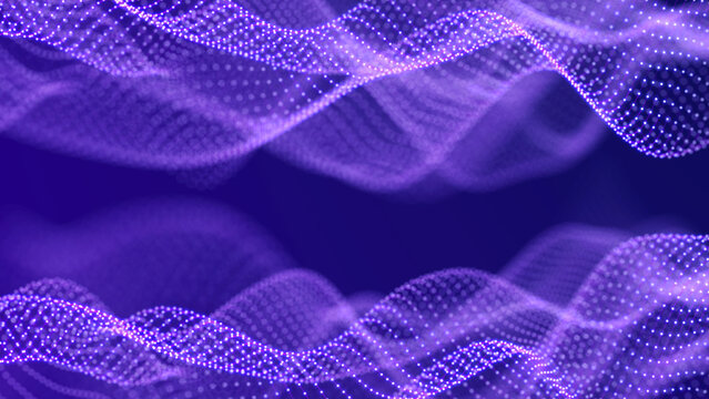 Futuristic wave with many dots. Abstract motion background of colored dots. Technology or science. 3d