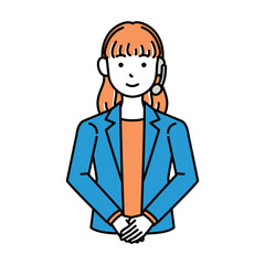 コールセンター　オペレーター　女性　お辞儀　ロングヘア