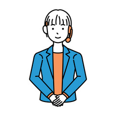 Fototapeta premium コールセンター オペレーター 女性 お辞儀 ショートカット