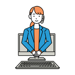 コールセンター　オペレーター　女性　お辞儀　リモート　ロングヘア