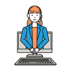 コールセンター　オペレーター　女性　お辞儀　リモート　ロングヘア