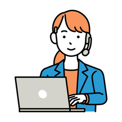 コールセンター　オペレーター　女性　ノートパソコン　ロングヘア