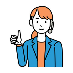 コールセンター　オペレーター　女性　グッドポーズ　ロングヘア