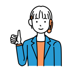 コールセンター　オペレーター　女性　グッドポーズ　ショートカット