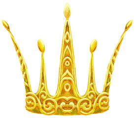 Watercolor hand draw illustration gold crown 