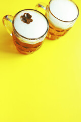 Saint Patrick's Day holiday. National Irish holiday. A mug of golden beer at the bar.