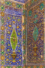 The pattern on the wall of the madrasah. Registan square. Samarkand city, Uzbekistan.