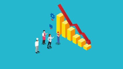 Group of people stand with declining finance chart
