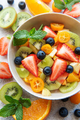 Healthy fresh fruit salad in a bowl