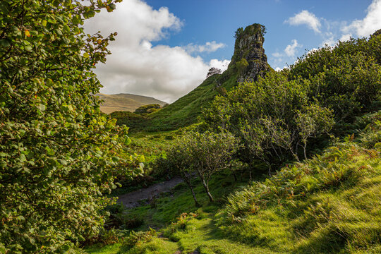 Castle Ewen rock tower at Fairy Glen, Isle of Skye, Scotland